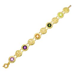 18K Pulsera Oro Amarillo Laser Piedras Color