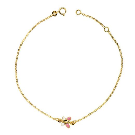 18K Pulsera Oro Amarillo Mariposa Esmalte 18Cm 1.20Cm