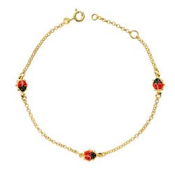 18K Pulsera Oro Amarillo Mariquitas Esmalte 17.50Cm
