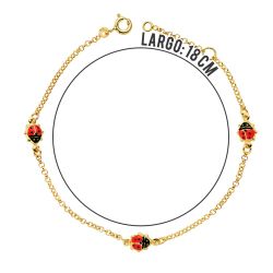 18K Pulsera Oro Amarillo Mariquitas Esmalte 17.50Cm