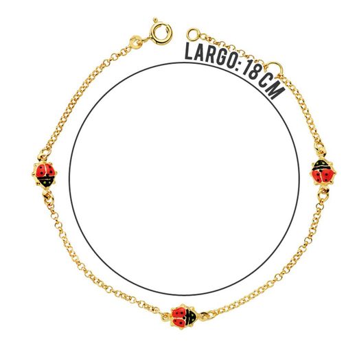 18K Pulsera Oro Amarillo Mariquitas Esmalte 17.50Cm