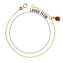 18K Pulsera Oro Amarillo Niña Mariquita Esmalte 14Cm