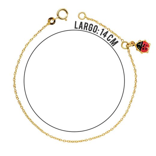18K Pulsera Oro Amarillo Niña Mariquita Esmalte 14Cm