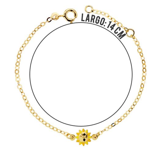 18K Pulsera Oro Amarillo Niña Sol Esmalte 14.5Cm