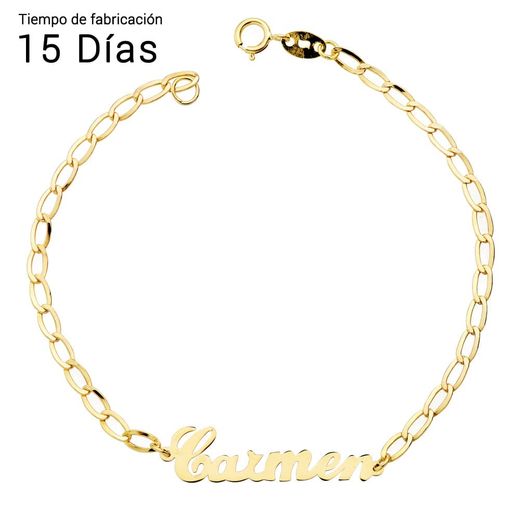 18K Pulsera Oro Amarillo Nombre 17Cm Cadena Bilbao