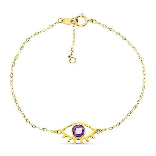 18K Pulsera Oro Amarillo Ojo 15X9 Mm Piedra Briolet 5 Mm 19Cm
