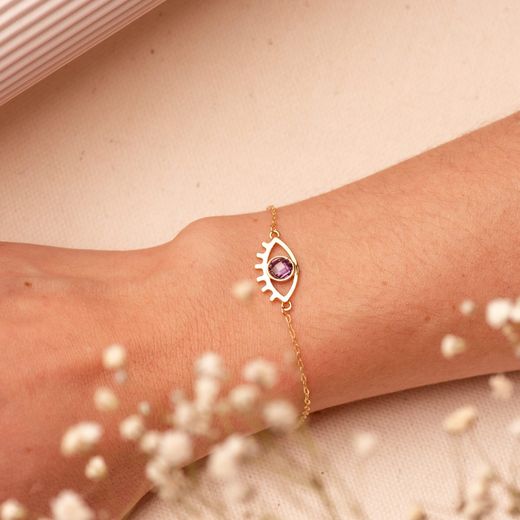 18K Pulsera Oro Amarillo Ojo 15X9 Mm Piedra Briolet 5 Mm 19Cm