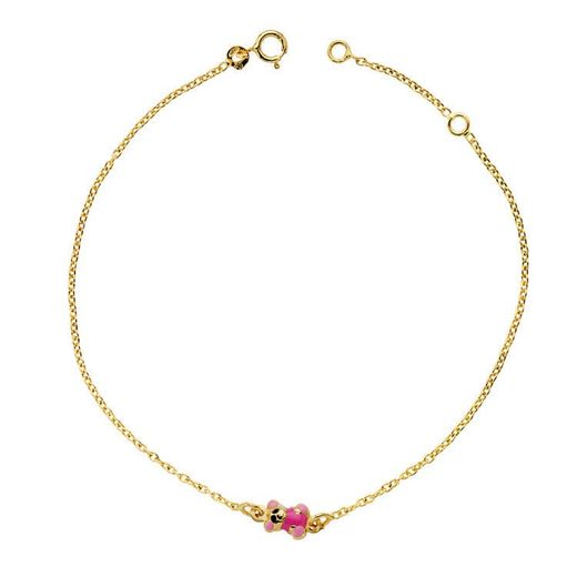 18K Pulsera Oro Amarillo Oso Esmalte 18Cm