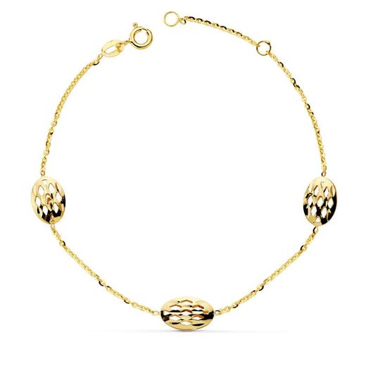 18K Pulsera Oro Amarillo Ovales Calados 19.5Cm