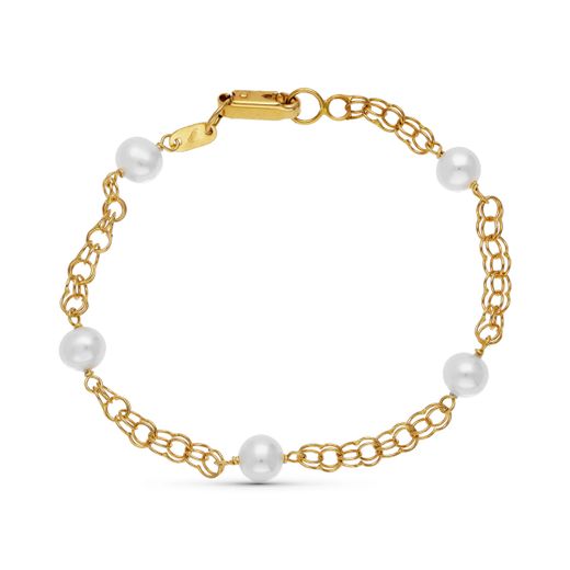 18K Pulsera Oro Amarillo Perla 16.5 Cm