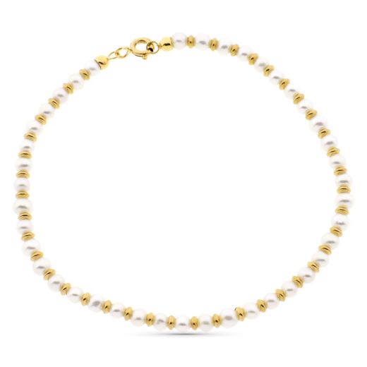 18K Pulsera Oro Amarillo Perla 3 Mm Y Anillas Brillo 19Cm