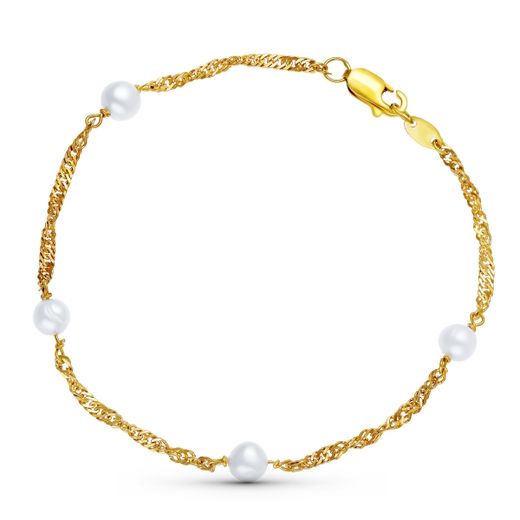 18K Pulsera Oro Amarillo Perla 5 Mm Singapur 19Cm