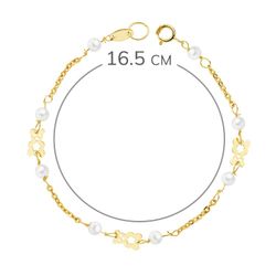 18K Pulsera Oro Amarillo Perlas Y Oso S. 16.5 Cm