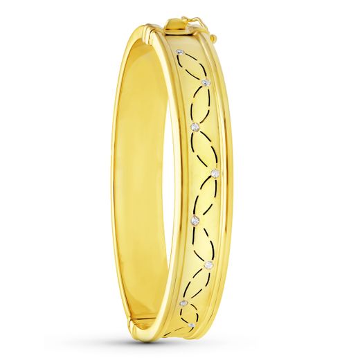 18K Pulsera Oro Amarillo Rigida Circonita 12 Mm
