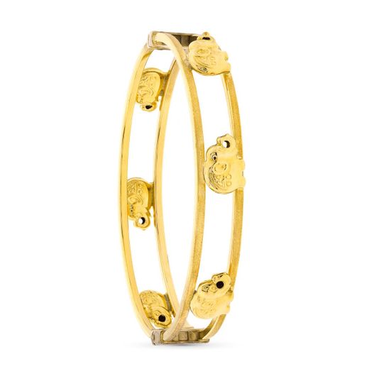 18K Pulsera Oro Amarillo Rigida Elefantes 11 Mm