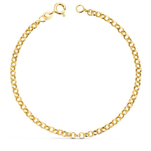18K Pulsera Oro Amarillo Rolo Hueca Ancho 3 Mm Largo 19Cm