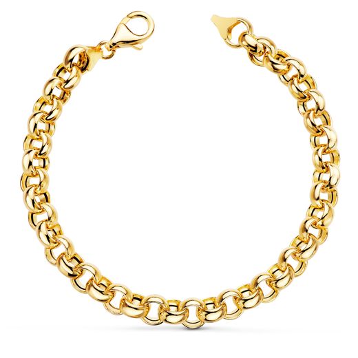 18K Pulsera Oro Amarillo Rolo Hueca Ancho 7 Mm Largo 19Cm