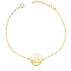 18K Pulsera Oro Amarillo Trisquel 14Mm Cadena Tallada. Largo: 18 3 Cm