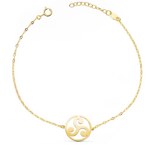 18K Pulsera Oro Amarillo Trisquel 14Mm Cadena Tallada. Largo: 18 3 Cm