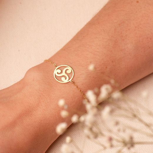 18K Pulsera Oro Amarillo Trisquel 14Mm Cadena Tallada. Largo: 18 3 Cm