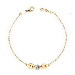 18K Pulsera Oro Bicolor Cadenita Forzada Y Motivo Con Circonita Ancho: 6 Mm. Largo: 19Cm