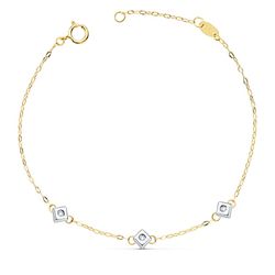 18K Pulsera Oro Bicolor Chaton De 3 Rombos Con Diamantes 0,045 Qts. Vs2-G 17Cm