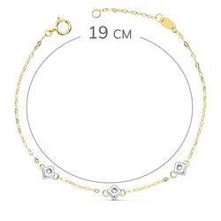 18K Pulsera Oro Bicolor Chaton De 3 Rombos Con Diamantes 0,045 Qts. Vs2-G 17Cm