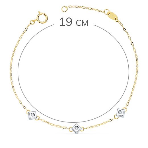 18K Pulsera Oro Bicolor Chaton De 3 Rombos Con Diamantes 0,045 Qts. Vs2-G 17Cm