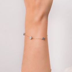 18K Pulsera Oro Bicolor Chaton De 3 Rombos Con Diamantes 0,045 Qts. Vs2-G 17Cm