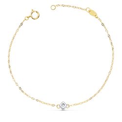 18K Pulsera Oro Bicolor Chaton De Rombo Con Diamante 0,015 Qts. Vs2-G 19Cm