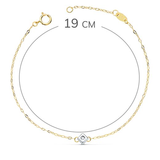 18K Pulsera Oro Bicolor Chaton De Rombo Con Diamante 0,015 Qts. Vs2-G 19Cm