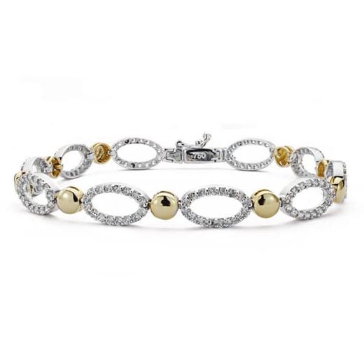 18K Pulsera Oro Bicolor Circonita 19Cm Ancho 10 Mm