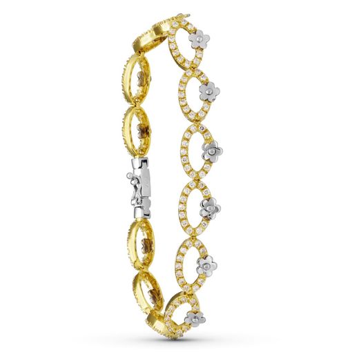 18K Pulsera Oro Bicolor Circonita Flores