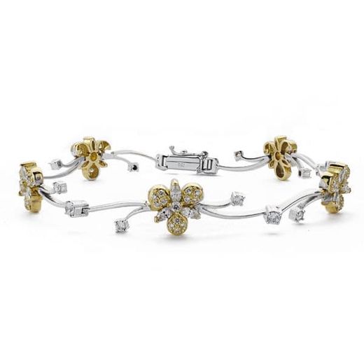 18K Pulsera Oro Bicolor Circonita Longitud 20Cm Ancho 10 Mm