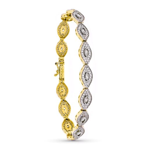 18K Pulsera Oro Bicolor Circonita Y Piedras 19Cm
