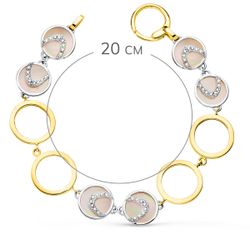 18K Pulsera Oro Bicolor Circulos Calados 16 Mm Y Nacar Rosa 20Cm