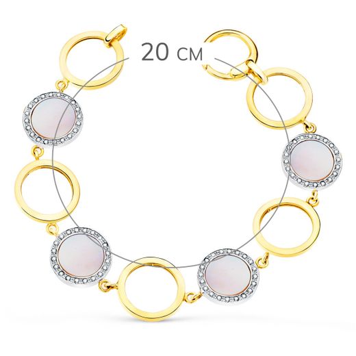 18K Pulsera Oro Bicolor Circulos Calados 16 Mm Y Nacar Rosa 20Cm