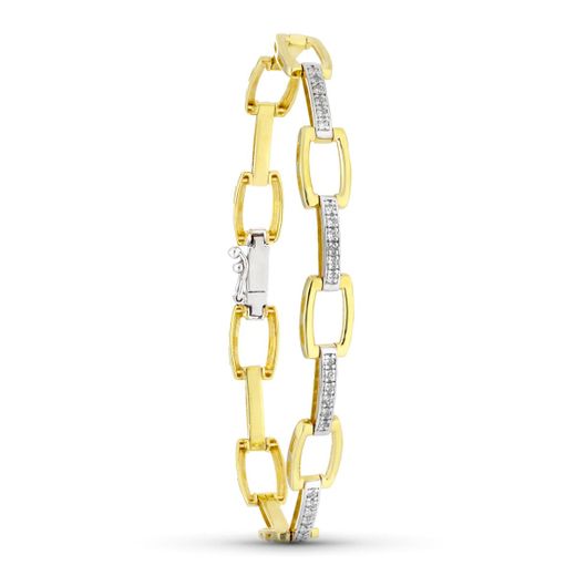 18K Pulsera Oro Bicolor Con Circonita 19Cm Ancho 8 Mm