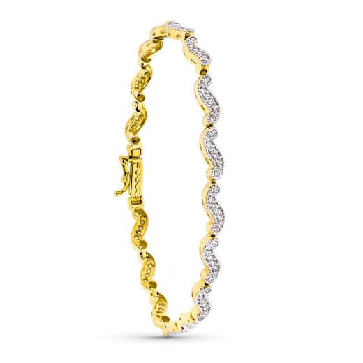 18K Pulsera Oro Bicolor Con Circonita 19Cm