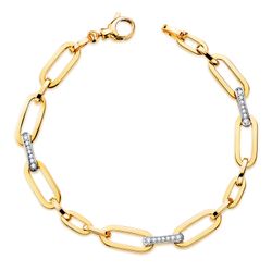18K Pulsera Oro Bicolor Con Eslabones Y Circonita Ancho: 6,5 Mm. Largo: 19,5 Cm