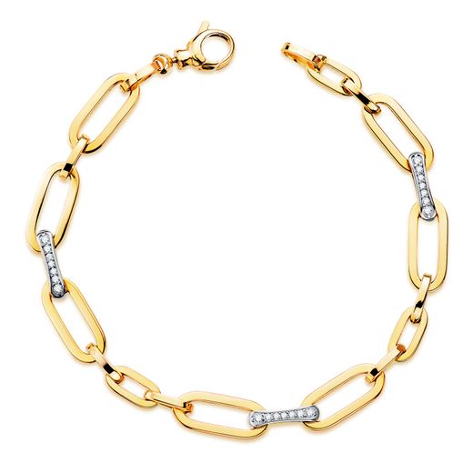 18K Pulsera Oro Bicolor Con Eslabones Y Circonita Ancho: 6,5 Mm. Largo: 19,5 Cm