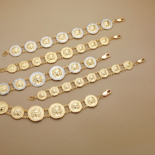 18K Pulsera Oro Bicolor Con Medusas De 25 Y 20 Mm En Brillo Largo 20.5 Cm