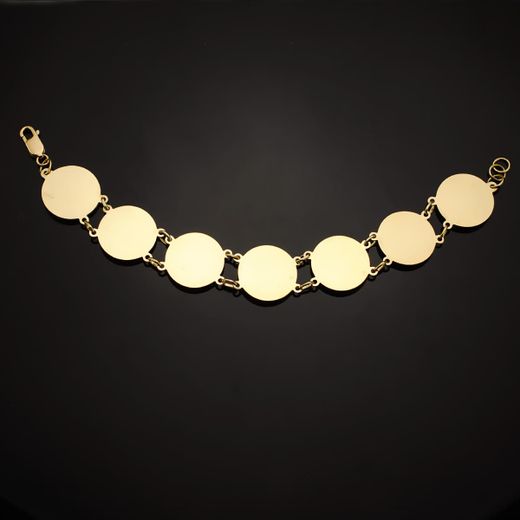 18K Pulsera Oro Bicolor Con Medusas Redondas En Brillo 20 Mm Largo 21.5 Cm