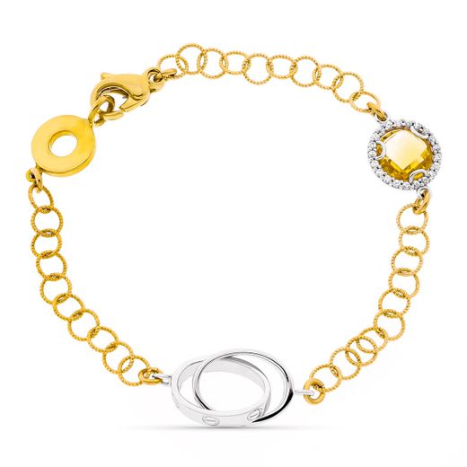 18K Pulsera Oro Bicolor Eslabones Ancho 10 Mm Largo 19Cm