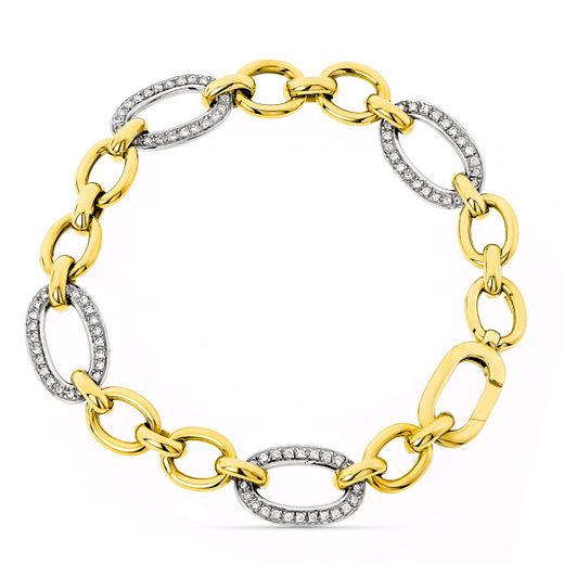 18K Pulsera Oro Bicolor Eslabones Ancho 11 Mm Largo 20Cm