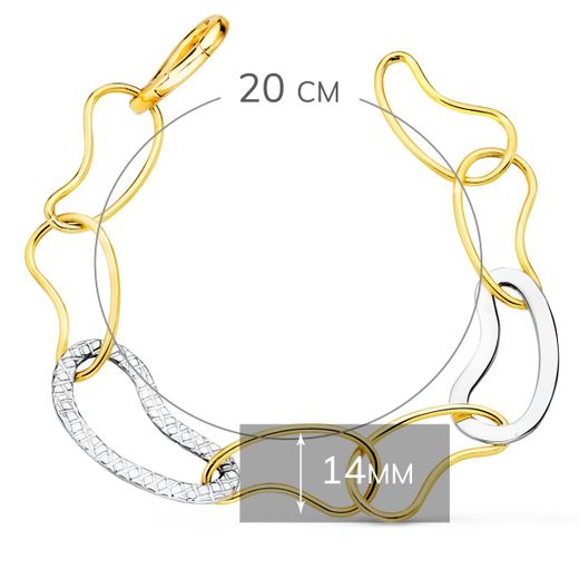 18K Pulsera Oro Bicolor Eslabones Brillo Y Tallados Ancho 14 Mm Largo 20Cm