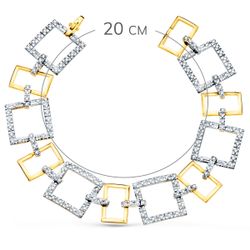 18K Pulsera Oro Bicolor Eslabones Cuadrados Y Motivos Con Circonita 20Cm