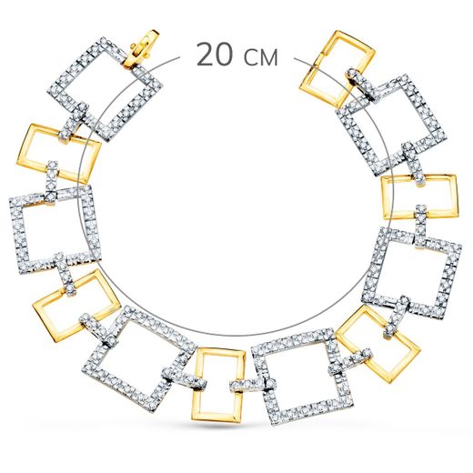 18K Pulsera Oro Bicolor Eslabones Cuadrados Y Motivos Con Circonita 20Cm