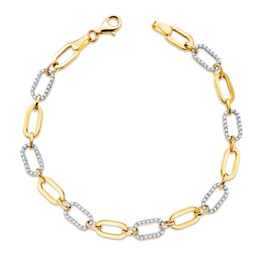 18K Pulsera Oro Bicolor Eslabones Huecos Y Circonita Ancho: 5 Mm. Largo: 19Cm