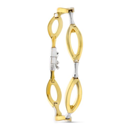 18K Pulsera Oro Bicolor Eslabones Ovales 19Cm